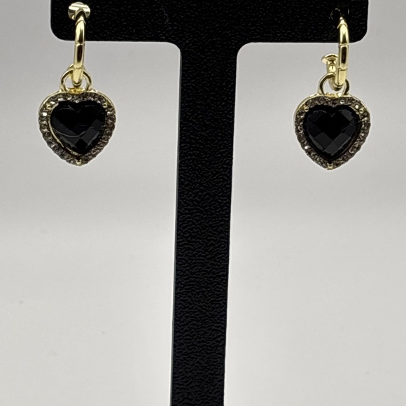 Fashion Gold and Black Heart Hoop 2-Way Earrings - Picture 2 of 4